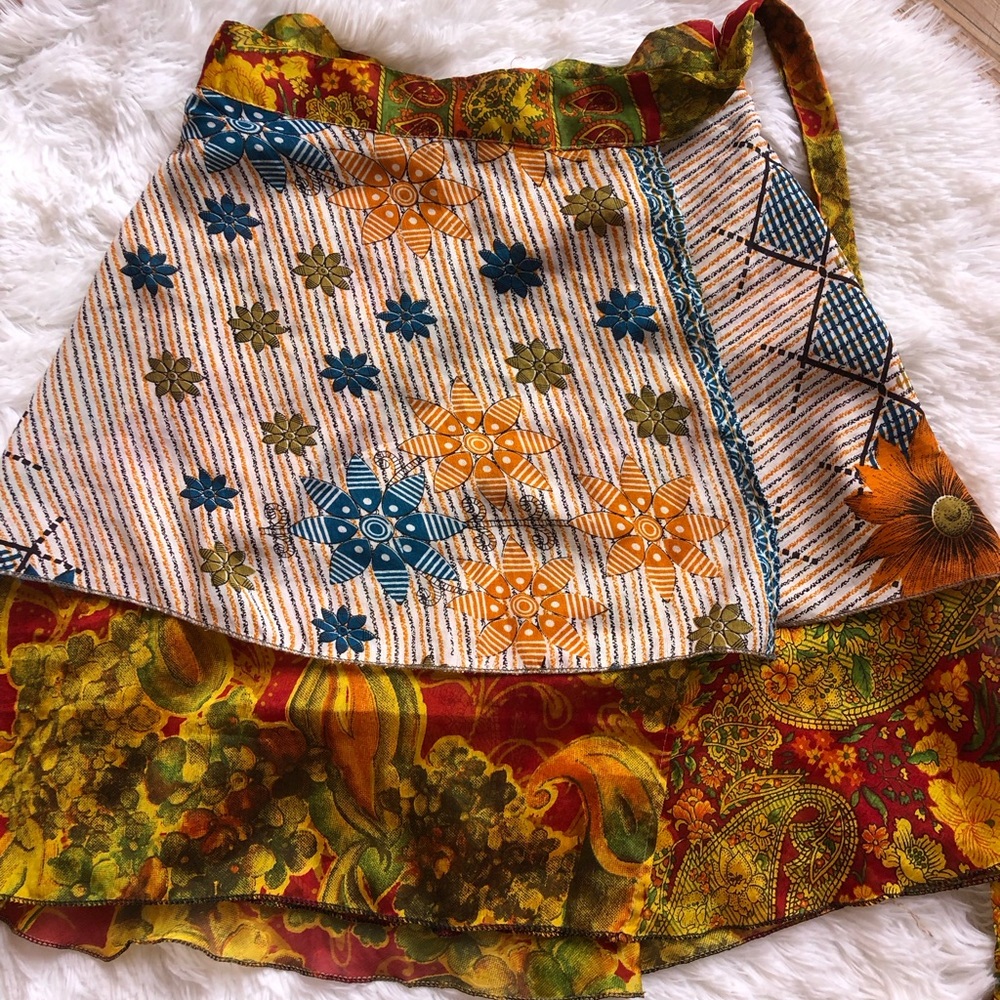 Boho Mini Floral Sari Wrap Skirt - Picture 2 of 10